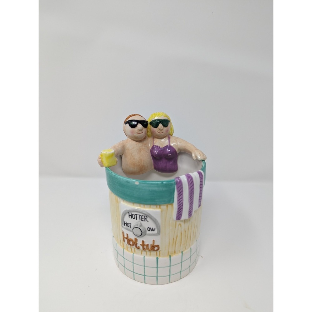 Vintage 1997 Ceramic Hot Tub Planter Hotter‎ Tub Cutlery Utensil Holder Couple